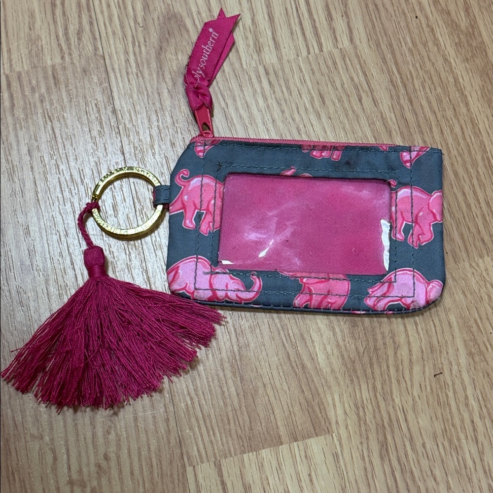Simply Southern Pink Elephants ID and Money Holder with Tassel and Key Ring